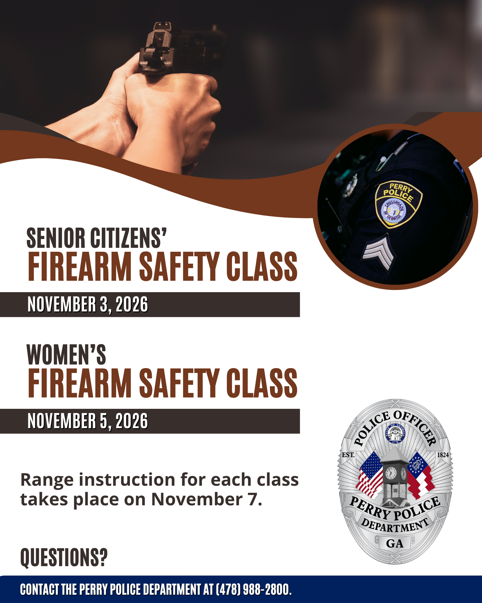 Photo for Perry Police Department to Host Women\'s Firearm Safety Class and Senior Citizens&rsquo; Firearms Safety Class in November 2026