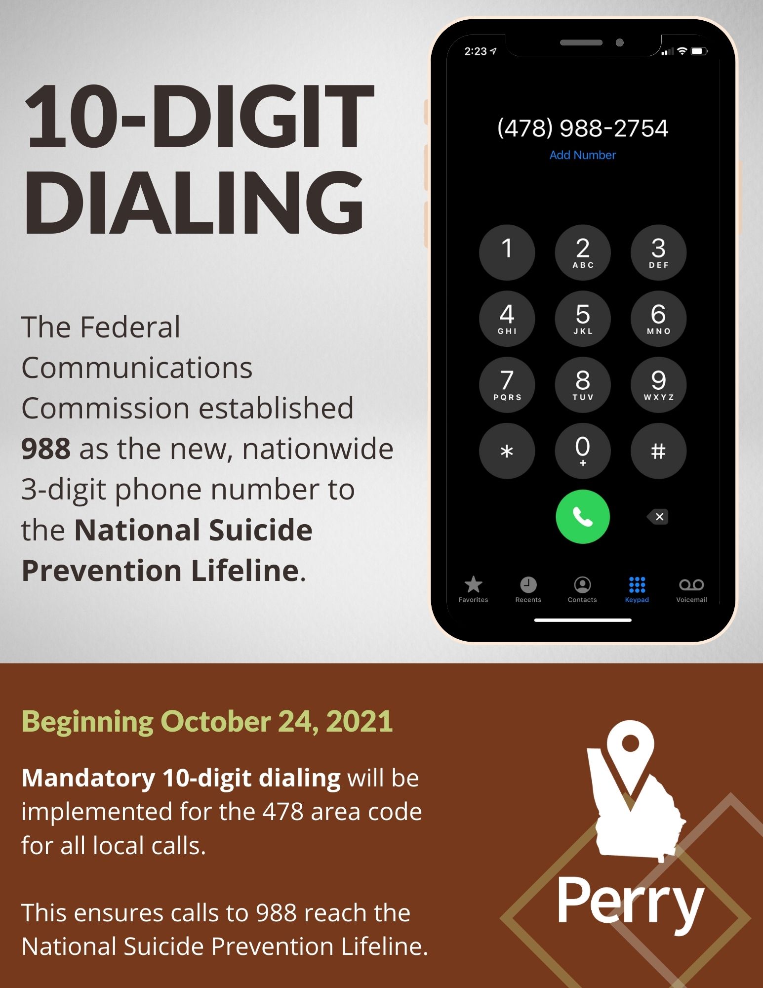 Mandatory 10 Digit Dialing Effective October 2021 City Of Perry 5121